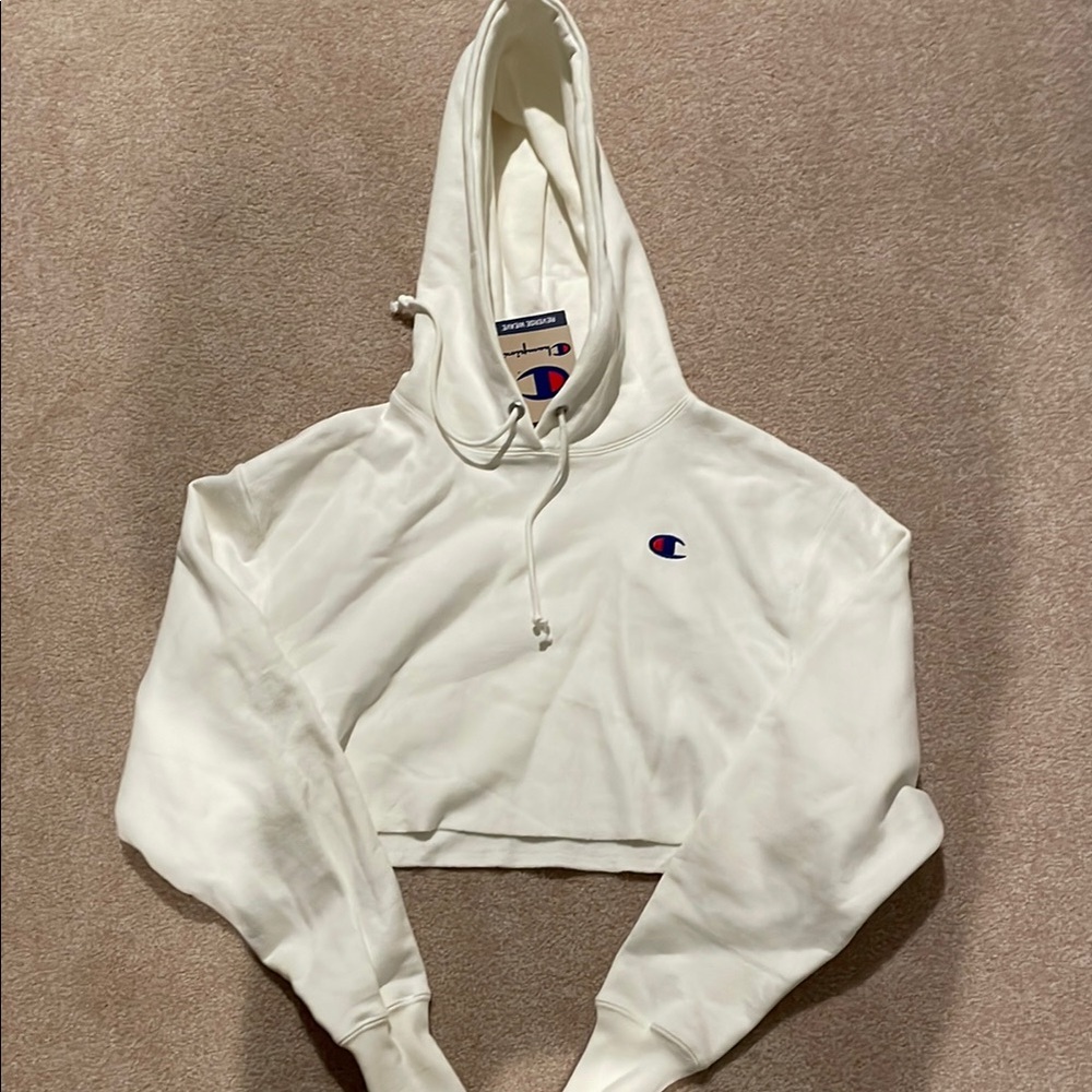 Champion White Cropped Hoodie